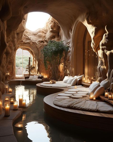 Ayurveda Spa Interior, Crystal Interior Design, House In Cliff, Luxury Study Room, Case Sotterranee, Mermaid House, Dreamscape Architecture, Cave House, Spa Resort