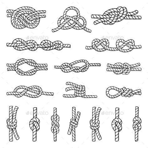 Illustrations of Different Nautical Knots Boat Knot Tattoo, Nautical Knot Tattoo, Tattoo Corda, Sailors Knot Tattoo, Rope Knot Drawing, Shackle Tattoo, Tattoo Knot, Anchor Knot, Knot Illustration