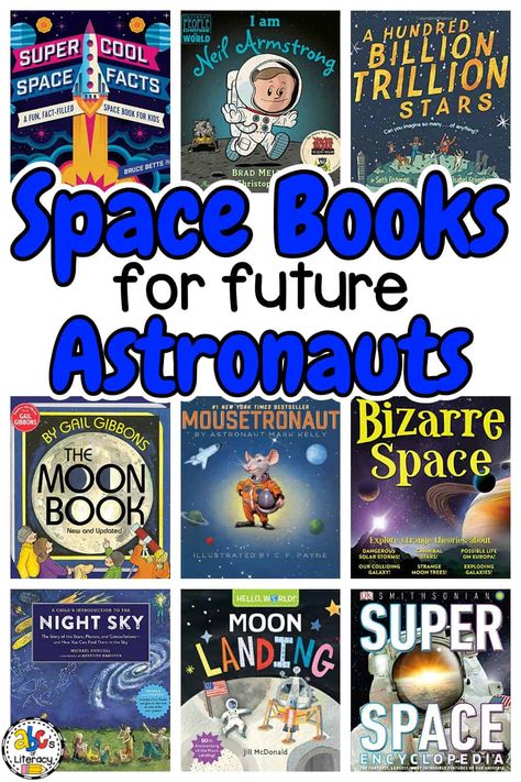 Did you know that today is National Astronaut Day? One thing that my future astronaut wanted to learn all about this school year was space. As a part of our space unit, we are reading a lot of fiction and non-fiction books about everything from constellations to to the outer planets to famous astronauts. Here are over 50 Space Books for kids to read when learning about space! #spacebooks #booksforkids #spacebooksforkids #nonfictionbooksforkids #learningthoughbooks Space Theme For School, Famous Astronauts, Space Unit Study, Books About Space, Space Books For Kids, Future Astronaut, Reading Week, Orange Room, Reading Month