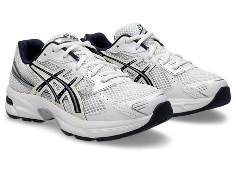 ASICS Gel - 1130 White / Midnight , White / Midnight, kids, Kids > Shoes Asics Gel 1130 Outfit, Asics Shoes Outfit, Asics Aesthetic, Asics 1130, White Sport Shoes, Pe Shoes, Wishlist Birthday, Asics Gel 1130, White Asics