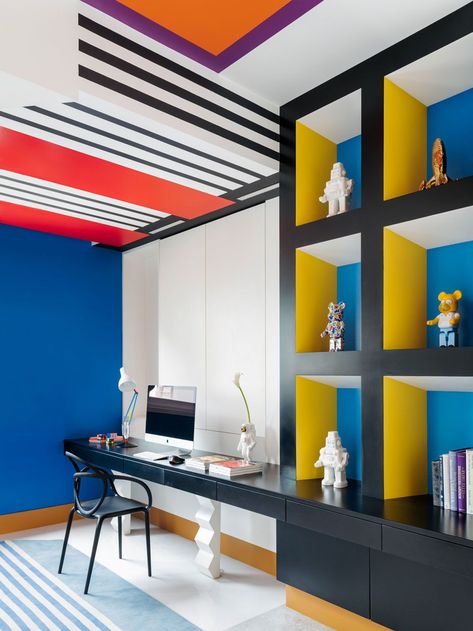 Explore an eccentric, Pop Art filled family home in Mumbai | Livingetc Teenager Bedroom Boy, Memphis Design, Style Deco, Boy Bedroom, Boys Bedrooms, Interior Art, Office Interiors, تصميم داخلي, Interior Spaces