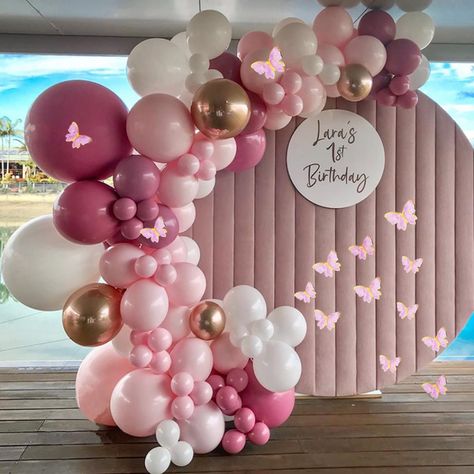 Pink Butterfly Theme, Baby Shower Decorations For Girl, Decorations For Baby Shower, Pink Balloon Garland, Butterfly Birthday Party Decorations, Butterfly Themed Birthday Party, Baby Shower Balloon Arch, Butterfly Baby Shower Theme, Butterfly Balloons