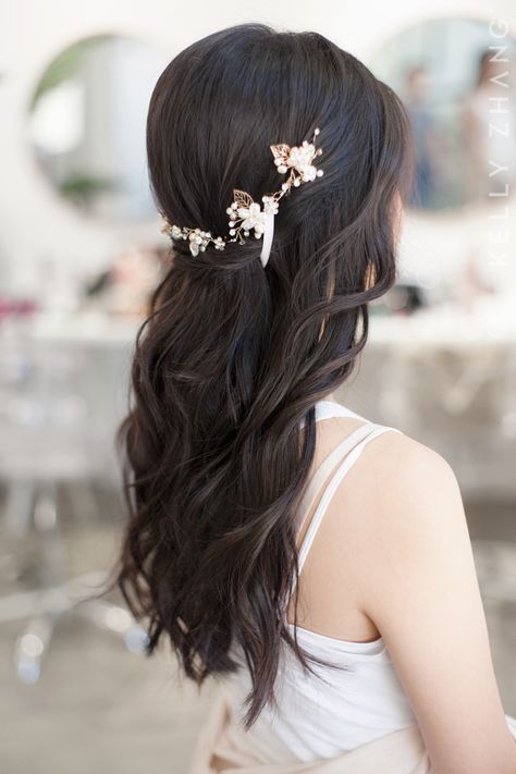 Balayage, Wedding Hairstyles For Asian Women, Asian Half Up Half Down Wedding Hair, Asian Bridesmaid Hair Half Up Half Down, Hair Down Bridal Styles Brunette, Wedding Hair Asian Half Up, Bridal Hair Half Up Asian, Bridal Hair Asian Half Up, Bride Hairstyle Ponytail