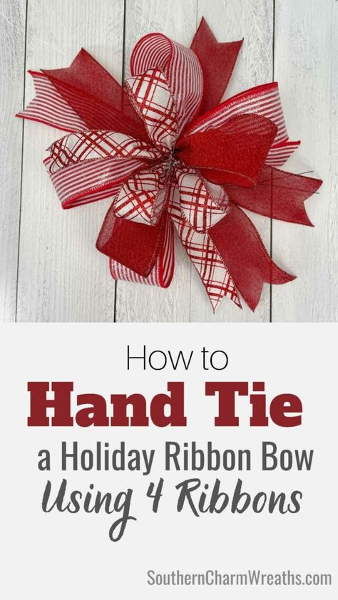 Making Bow For Wreath, How To Make Fancy Bows For Wreaths, How Much Ribbon To Make A Bow, Ribbons For Wreaths How To Make, Tree Bows Diy How To Make, Bow For Wreaths, Diy Wire Ribbon Bows, Easiest Bows To Make, Curl Ribbon Bows