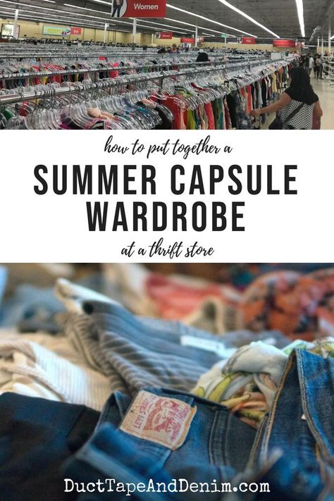 How to put together a summer capsule wardrobe from Savers Thrift Store. #thrifting #thriftstorefashion #summerfashion #capsulewardrobe #summercapsulewardrobe #thriftstorefind Thrift Shop Outfit, Thift Store, Thrift Store Clothes, Summer Travel Wardrobe, Thrift Flip Clothes, Thrifting Tips, Thrift Store Fashion, Capsule Wardrobe Minimalist, Thrift Store Outfits