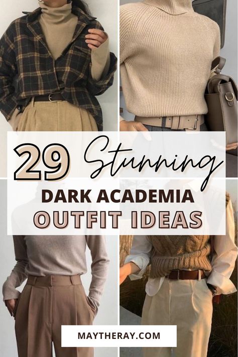 Relaxed Dark Academia Outfits, Everyday Dark Academia Outfits, Dark Academia Formal Outfit, Dark Academia Christmas Outfit, Dark Academia Date Outfit, Academic Outfits Women, Academia Aesthetic Hair, Dark Acadamia Womens Outfits, Fall Academia Outfits