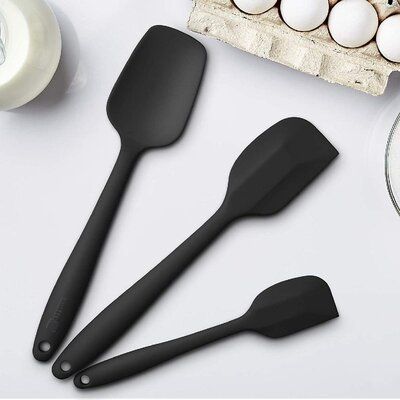 Silicone Spatula 3-Piece Set, Ergonomic Handle High Heat-Resistant Spatulas, Non-Stick Rubber Spatulas Ith Stainless Steel Core | Zntellectual Non-Stick Rubber Spatulas Silicone in Black | Wayfair Kitchen Utensils List, Rubber Spatula, Best Cooking Utensils, Fluffy Scrambled Eggs, Coffee Room, Cupcake Pans, Spatula Set, Silicone Spatula, Spatulas