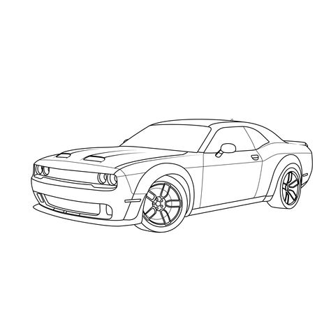 Hellcat Drawing, Cars Drawing Easy, Auto Drawing, Car Line Art, Car Drawing Sketches, Vehicles Drawing, Cartoon Vehicles, Doge Challenger, Draw Car