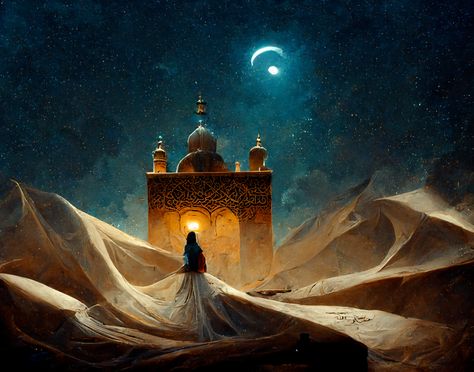 Arabian Nights Art Illustration, 1001 Nights Aesthetic, Arabian Nights Painting, Arabian Fantasy Art, Arabian Nights Art, Arabian Illustration, Arabian Desert Aesthetic, Arabian Design, Arabian Nights Aesthetic