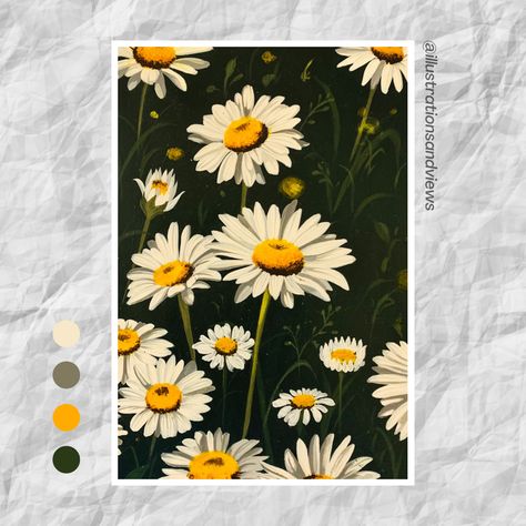 Daisy florals flowers floral art painting acrylic artwork spring white aesthetic fields daisies flower Gouache Painting On Black Paper, Holiday Canvas Painting Ideas, House Painting Canvas, Painting Inspiration Easy, Huge Canvas Painting Ideas, Daisy Acrylic Painting, Fall Canvas Painting Ideas, Canvas Painting Ideas Diy, Huge Canvas Painting