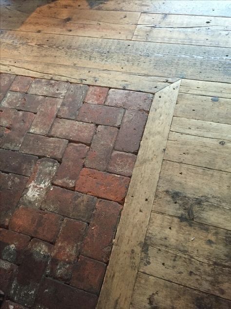 Unique Flooring, Brick Flooring, Basement Ideas, Floor Design, Barn House, تصميم داخلي, Old House, Rustic House, Wood Floors