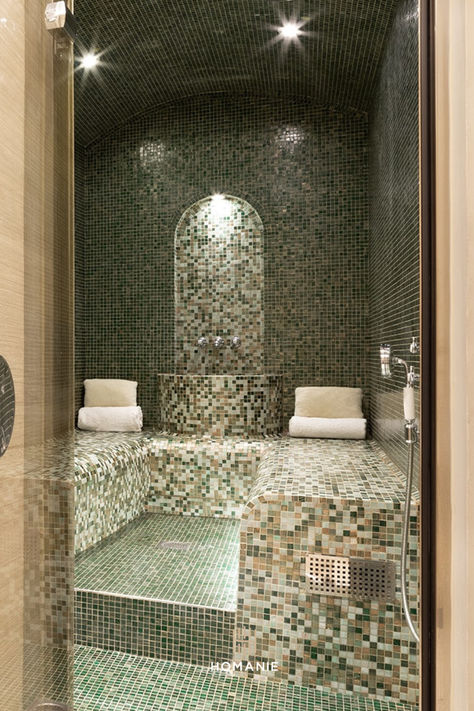 Relax in this hammam in a 4-storey house in the heart of Paris. #homanie #luxuryrentlas #hammam #luxuryhammam #paris Home Hamam, Home Hammam, Luxury Spa Aesthetic, Hamam Bathroom, Hammam Bathroom, Steam Room Shower, Hammam Spa, Home In Paris, Turkish Hammam