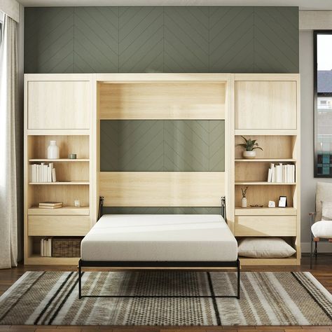 Foldaway Bed, Murphy Bed Office, Office Guest Room Combo, Guest Room Office Combo, Guest Bedroom Office, Loft Style Apartments, Queen Murphy Bed, Small Floor Plans, Modern Murphy Beds