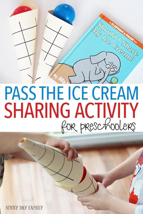 Help preschoolers learn about friendship and sharing with this fun activity inspired by Should I Share My Ice Cream? Perfect for a preschool class activity on friendship & sharing, a playdate, or even for siblings who are learning to share. So easy to set up and super fun! Giving To Others Preschool Activities, Preschool Work Together Activities, Giving Activities Preschool, Giving And Sharing Preschool Crafts, Things That Go Together Preschool Activities, Preschool Making Friends Activities, End Of Day Activities For Preschool, Preschool Community Building Activities, Preschool Teaching Activities