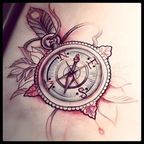 compass with feather tattoo Mermaid Tattoos, Music Tattoos, Compass Tattoo Ideas For Women, Vintage Compass Tattoo, Compass Tattoo Ideas, Compass Tattoo Meaning, Compass Tattoo Design, Tattoo Ideas For Women, Arrow Tattoos