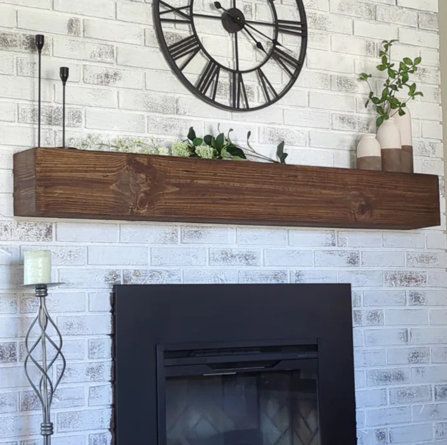 Rustic Fireplace Mantels Decorations, Rustic Wood Mantle, Rustic Farmhouse Fireplace, Brick Fireplace Wall, Wood Mantle Fireplace, Rustic Mantle, Fireplace Shelf, Rustic Fireplace Mantels, Fireplace Mantel Shelf