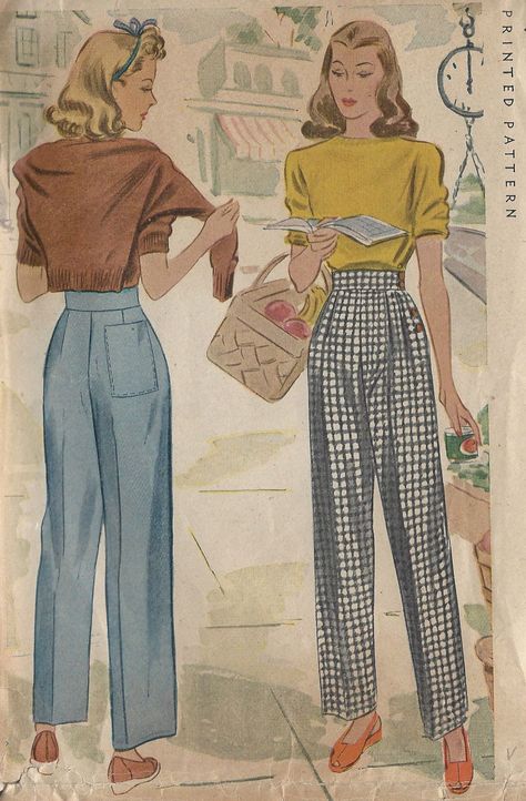 1943 Vintage Sewing Pattern W28" PANTS-SLACKS (R593)  McCall 5319 - Original Title Cut Outfits, 40s Mode, Vintage Vogue Sewing Patterns, Patron Vintage, Mode Retro, Vogue Vintage, Chique Outfits, 1940s Style, Vintage Trousers