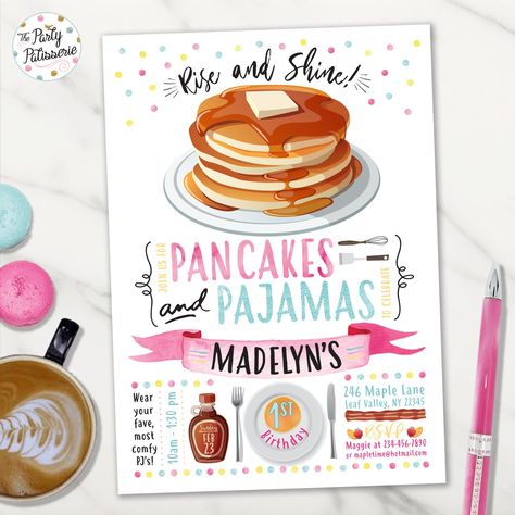 Patisserie, Pancakes And Pajamas Party, Pancake Birthday, Pajama Birthday Parties, Birthday Breakfast Party, Pancake Party, Pajamas Party, Party Sleepover, Pancakes And Pajamas