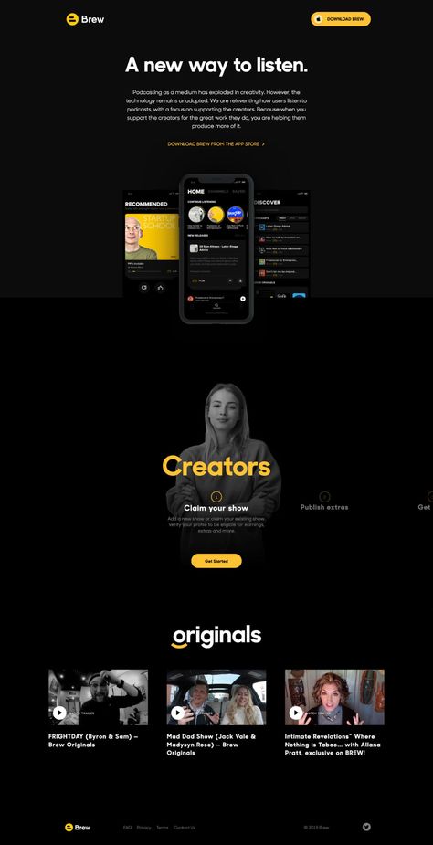 Dark Mode Website, One Pager Design, Creative Podcast, Website Trends, Interactive Web Design, Podcast App, Landing Page Inspiration, Web Design Examples, One Pager