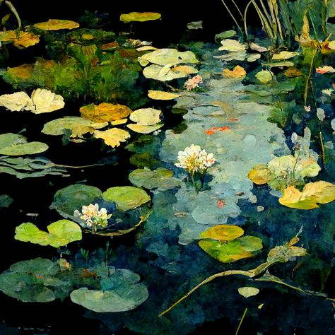 Paintings Of Ponds, Duck Pond Painting, Lilly Pad Painting, Dragonfly Paintings, Pond Paintings, Lily Pond Painting, Lily Paintings, Colour Palate, Pond Art