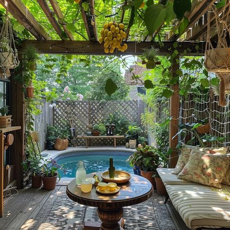 Outdoor Napping Area, Rental Home Backyard Ideas, How To Design A Backyard Layout, Cosy Backyard Ideas, Outdoor Nook Ideas, Outdoor Screened Patio Ideas, Small Cozy Garden, Maximalist Porch, Outdoor Sitting Area On A Budget