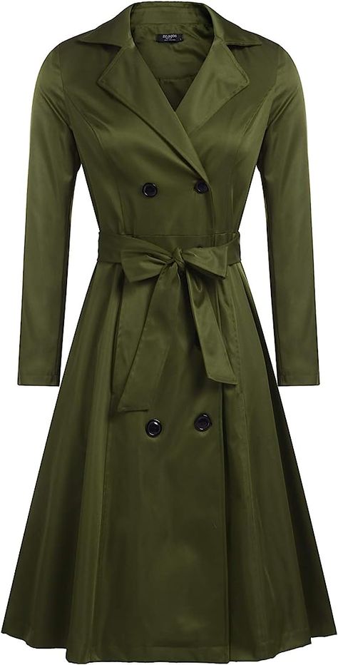 Rain Coats For Women, Women's Trench Coats, Lightweight Trench Coat, Green Trench Coat, Coat With Belt, Cozy Winter Outfits, Great Coat, Long Trench, Long Trench Coat