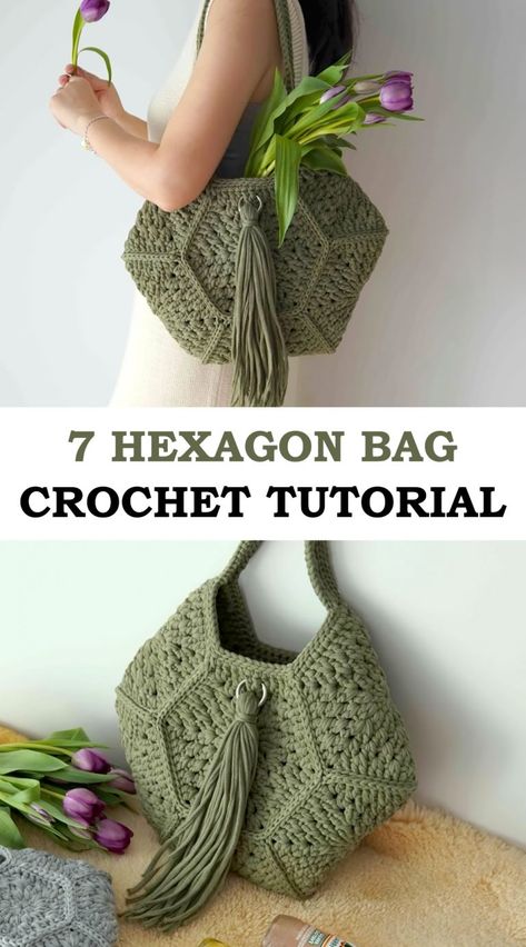 Crochet Bag Hexagon, Hexagon Crochet Bag Patterns, Purse Patterns Crochet, Graphgram Crochet, Crochet Hexagon Purse, Windmill Crochet Bag, Crochet Bag Macrame Yarn, Crochet Hexagon Bag Pattern, Crochet Handbags Patterns Free