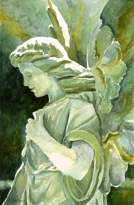 Watercolour Painting, Tumblr, Statue Watercolor, Statue Black And White, Watercolor Angel, Angel Statue, Angel Painting, Angel Art, Painting Watercolor
