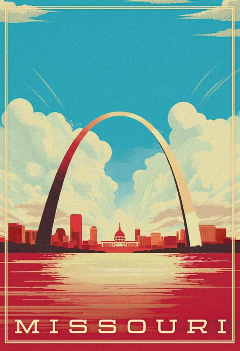 Places Poster, Adventure Poster, Bridge Drawing, Cards Poster, Arch Art, Wanderlust Decor, St Louis Art, State Posters, Gateway Arch