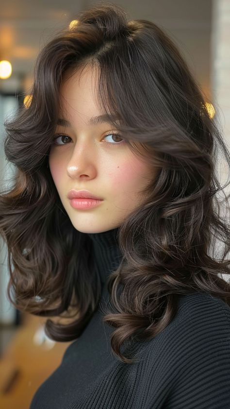 24 Weave Styles with Bangs You'll Adore One Side Bangs Long Hair, Thick Hair Styles Women, Hairstyle For Side Part, Whimsical Bangs, Right Side Part Hairstyles, Wing Bangs, Medium Length Hairstyle With Bangs, Haircut Inspo For Wavy Hair, Side Part Hairstyles Women