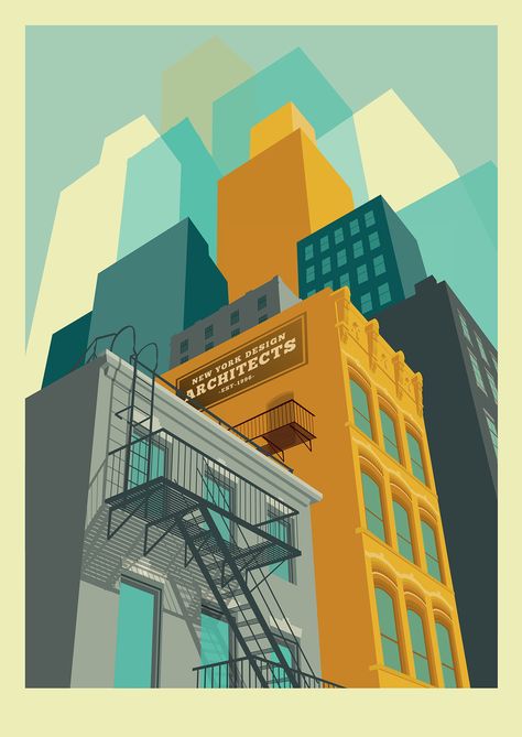 New York illustrations on Behance Place Illustration, New York Illustration, Konst Designs, Brand Essence, Illustration Art Nouveau, Building Illustration, Nyc Art, City Poster, City Illustration