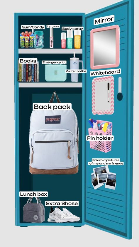 Loker for school idea School Supplies 7th Grade, Cute Locker Ideas, Locker Essentials, School Locker Organization, School Locker Decorations, Middle School Lockers, High School Lockers, Idea For School, Middle School Essentials