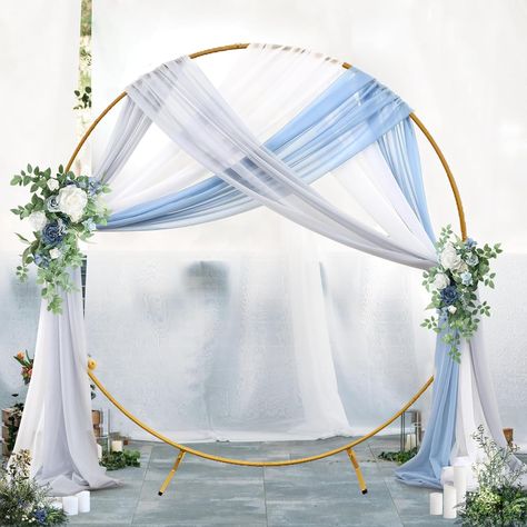 PRICES MAY VARY. Elegant and Stylish Appearance: Our wedding arch boasts a simple yet elegant design, featuring a classic round shape and a fashionable golden color scheme that blends seamlessly with any event or garden decor. Sturdy and Stable: Our circle arch frame kit with a powder coated finish is made of high-quality iron which is durable, corrosion-resistant, ensuring it can be used for through many outdoor parties and decorations. The round backdrop stand with base can stand steadily. Eas Circle Wedding Decor, Circle Arch Gender Reveal, Balloon Circle Arch Birthday, Round Wedding Arch With Fabric, Circle Arch Draping, Round Wedding Arch Draping, Gold Circle Arch Wedding, Circle Alter Wedding, Round Wedding Arch Ideas