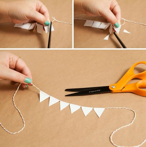 Adorable simple DIY bunting cake topper using Duct Tape and non-stick scissors! Diy Bunting Cake Topper, Diy Bunting Banner, Diy Bunting, Bunting Cake Topper, Bunting Cake, Cake Bunting Topper, Anniversaire Diy, Cake Bunting, Seni Dan Kraf