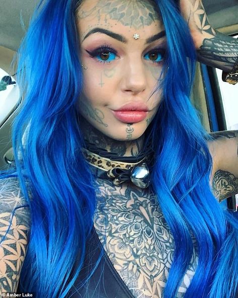 Amber Luke (pictured) has spoken of the terrifying moment she went blind for three weeks a... Sclera Tattoo, Amber Luke, Eyeball Tattoo, Parts Of The Eye, Blue Tattoo, Dragon Girl, Dutch Girl, Red Tattoos, Tattoo Aftercare
