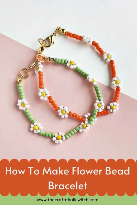 Halloween Crochet Ideas, Flower Bracelet Diy, Flower Bead Bracelet, Anklets Diy, Pony Bead Bracelets, Ankle Bracelets Diy, Beaded Braclets, Making Bracelets With Beads, Friendship Bracelets With Beads