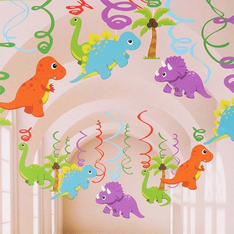 Party Decorations Kids, Dinosaur Birthday Party Decorations, Decoration Birthday Party, Kids Birthday Party Decoration, Kids Favors, Party Streamers, Third Birthday Party, Cheap Party, Dinosaur Theme Party