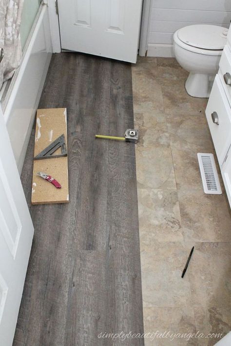 Hello friends and happy Friday! You guys, I am SO excited to share today's post. Let me tell you why. You may remember how I c... Cheap Bathroom Flooring, Peel And Stick Floor Tiles, Stick Floor Tiles, Small Bathroom Tile Ideas, Floor Vinyl, Floor Makeover, Small Bathroom Tiles, Peel And Stick Floor, Cheap Bathrooms