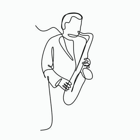 Music Drawings Ideas, Music Line Art, Saxophone Drawing, Saxophone Tattoo, Man Line Art, Music Art Drawing, Music Theme Birthday, Music Note Tattoo, Trendy Music