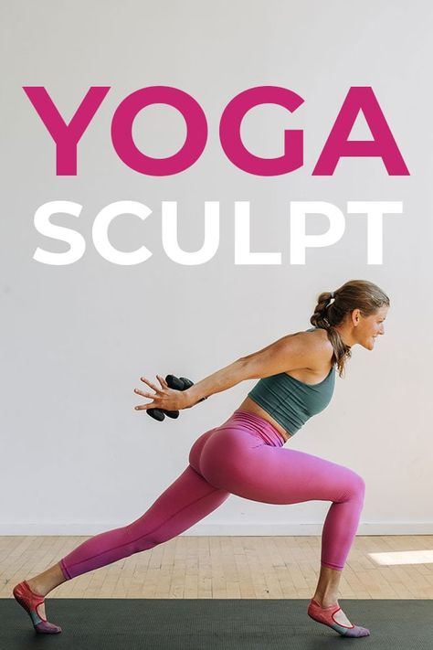 Sculpt, strengthen and tone with this 30-Minute POWER YOGA sequence! You can do this with just your bodyweight, or add a set of dumbbells for an additional challenge! Corepower Yoga Sculpt Sequence, Sculpt Workout Women, Yoga With Dumbbells, Sculpt Yoga Sequence, Yoga Sculpt Sequence, Power Yoga Flow Sequence, Sculpt Yoga, Functional Yoga, Power Yoga Poses