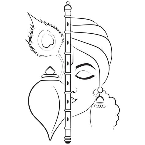 Line Art Drawing Tattoo, Mandalas, Krishna Radha Easy Drawing, Krishna Bansuri Sketch, Line Art Radha Krishna, Sari Dress Drawing, Mandala Art Outline Designs, Kahana Ji Drawing, Krishna Aesthetic Sketch