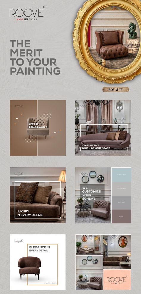 Roove Furniture Social Media on Behance Ikea Social Media Design, Catalog Furniture, Furniture Social Media, Furniture Template, Bd Design, Furniture Brochure, Furniture Graphic, Copywriting Portfolio, Desain Editorial