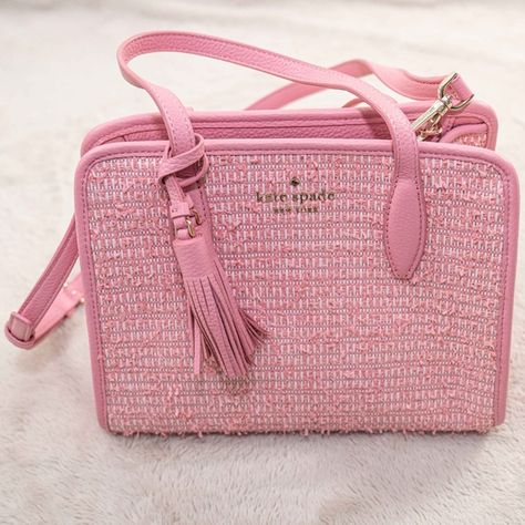 Pink Kate Spade Tweed Bag Kate Spade Bag Pink, Tweed Handbag, Tweed Bag, Pink Shoulder Bags, Pink Kate Spade, Luxury Bags Collection, Bags Pink, Pink Tweed, Girly Bags
