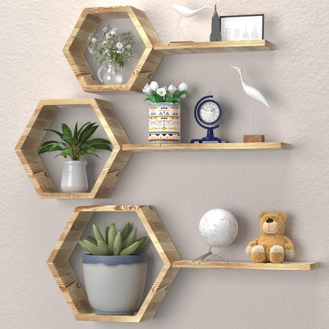 PRICES MAY VARY. 【Multifunctional Hexagon Floating Shelves】A set of 6 different sized shelves, including 3 honeycomb storage shelves and 3 wall mounted floating shelves, can help you create your own storage combinations for different display needs. Reduce clutter and highlight your rustic decor while keeping everything organized. You can hang them together in a collage style or use individually. 【Modern & Rustic Design】The wall shelf features a unique hexagonal solid structure with floating shel Hexagon Floating Shelves, Mood Board Bedroom, Honeycomb Wall, Floating Shelves Wall, Shelves For Wall, Honeycomb Shelves, Modern Rustic Design, Collage Style, Hexagon Shelves