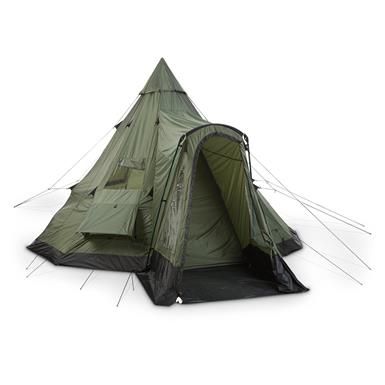 Guide Gear Deluxe Teepee Tent, 14' x 14' - 581521, Outfitter & Canvas Tents at Sportsman's Guide Teepee Tent Camping, 4 Season Tent, Tipi Tent, Tent Campers, Family Tent Camping, Cabin Tent, Tent Design, Camping Tents, Canvas Tent