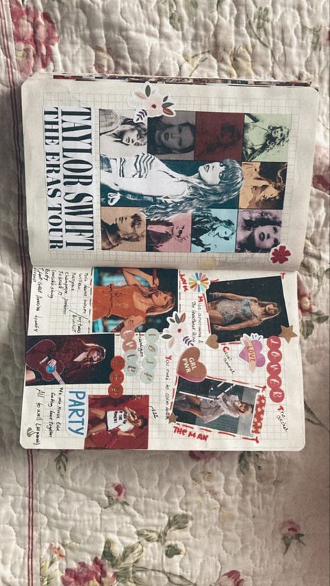 Taylor Swift Inspired Design, Taylor Swift Themed Journal, Books Inspired By Taylor Swift, Scrapbook Journal Taylor Swift, Scrapbook Taylor Swift Ideas, Eras Tour Scrapbook Page, Taylor Swift Confetti Ideas, Taylor Swift Scrapbook Page, Taylor Swift Journal Aesthetic