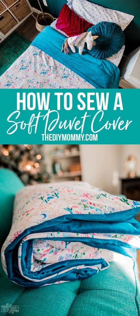 Cute, easy video tutorial on how to sew a simple DIY duvet cover with minkee and knit fabric Patchwork, Couture, Diy Duvet, Duvet Cover Diy, Bronze Art, Beginner Sewing Projects Easy, Leftover Fabric, Soft Duvet Covers, Sewing Skills