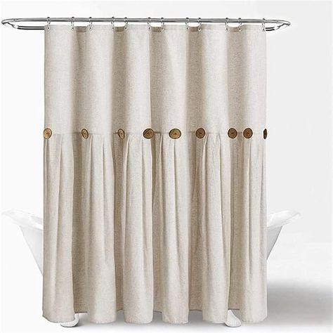 Cotton linen blend, high-quality fabric. Linen buttons are the ideal bathroom shower curtain for your tattered, stylish, modern or farmhouse decor. The pleated hem and button edge shower curtain can enhance your space. Double Shower Curtain, Extra Long Shower Curtain, Bathroom Canvas, Farmhouse Shower Curtain, Guest Bathroom Decor, Long Shower Curtains, Farmhouse Shower, Ideal Bathrooms, Shower Curtain Set