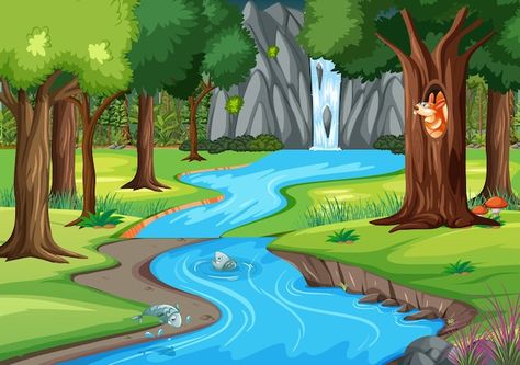 Jungle Drawing, Jungle Cartoon, Jungle Pictures, Scenery Drawing For Kids, Waterfall Background, Forest Cartoon, Cartoons Hd, Jungle Tree, Jungle Scene