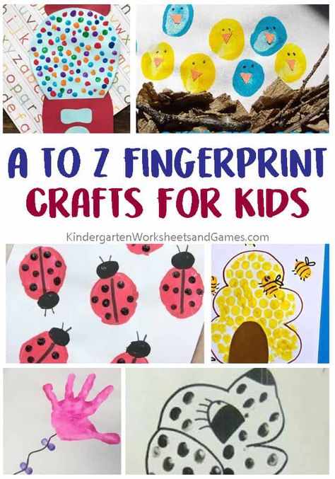 A-Z Fingerprint Crafts for Kids - so many cute alphabet crafts using fingerprint art perfect for toddler, preschoolers, kindergarten, and first grade for letter of the week. #alphabet #fingerprintart #preschool #kindergarten Fingerprint Crafts For Kids, Fingerprint Alphabet, Free Alphabet Printables, Art Craft Ideas, Fingerprint Crafts, Alphabet Activity, Alphabet Letter Crafts, Teaching Crafts, Alphabet Worksheets Kindergarten